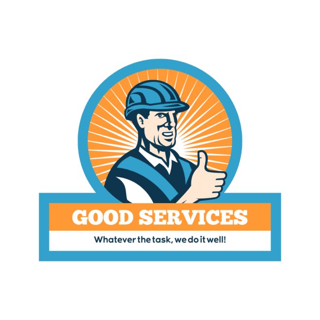 Orange Blue Retro Illustrative Cleaning Handyman Delivery Product Logo